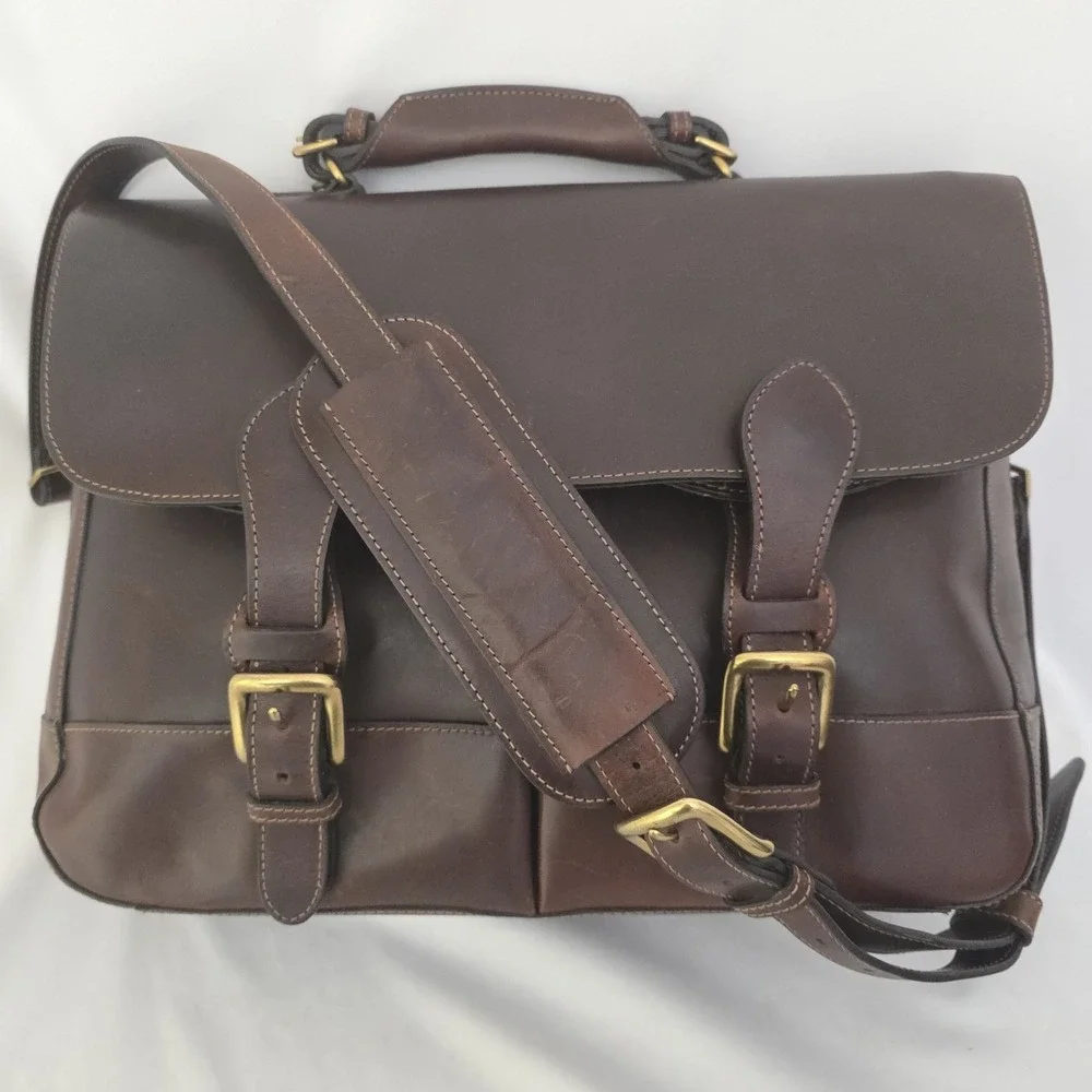 Wilsons Pelle Studio Italian Leather Satchel Briefcase Brown Messenger Bag Y2K